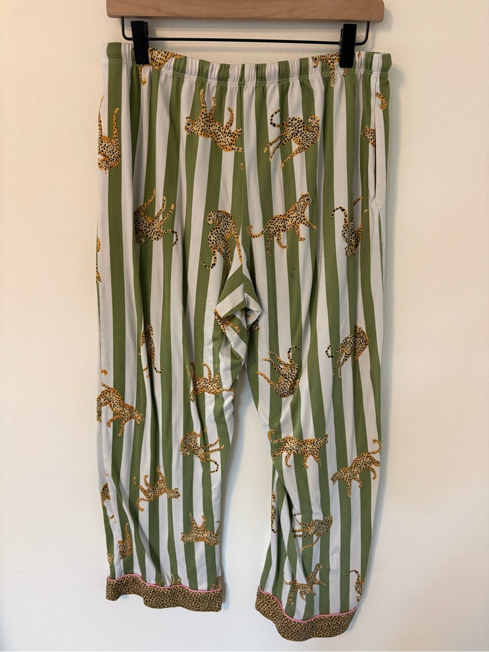 Room Service Green & White Striped Leopard Print Pajama Set - size medium - Picture 8 of 9